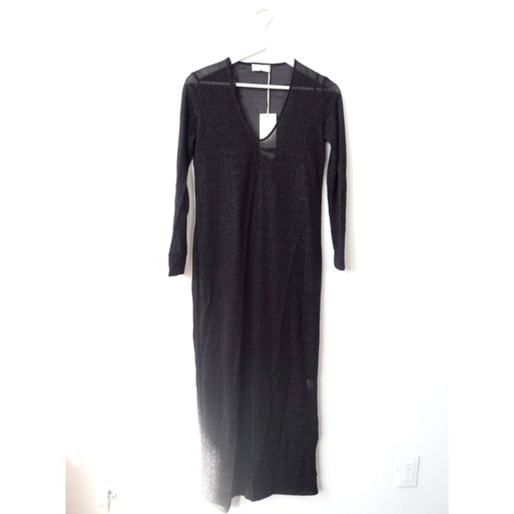 Black Evening Dress Small Black Maxi Sheer‎ Bedazzle Sparkle Cocktail MOMONI